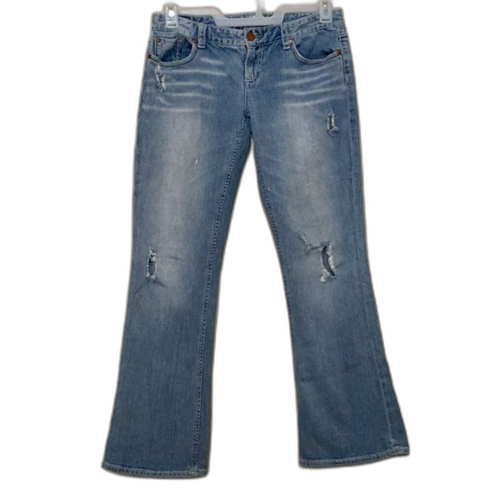 Madison Jeans Stretch Mid Rise Flare Leg Womens 7/8 Y2k 90s Rodeo Distressed